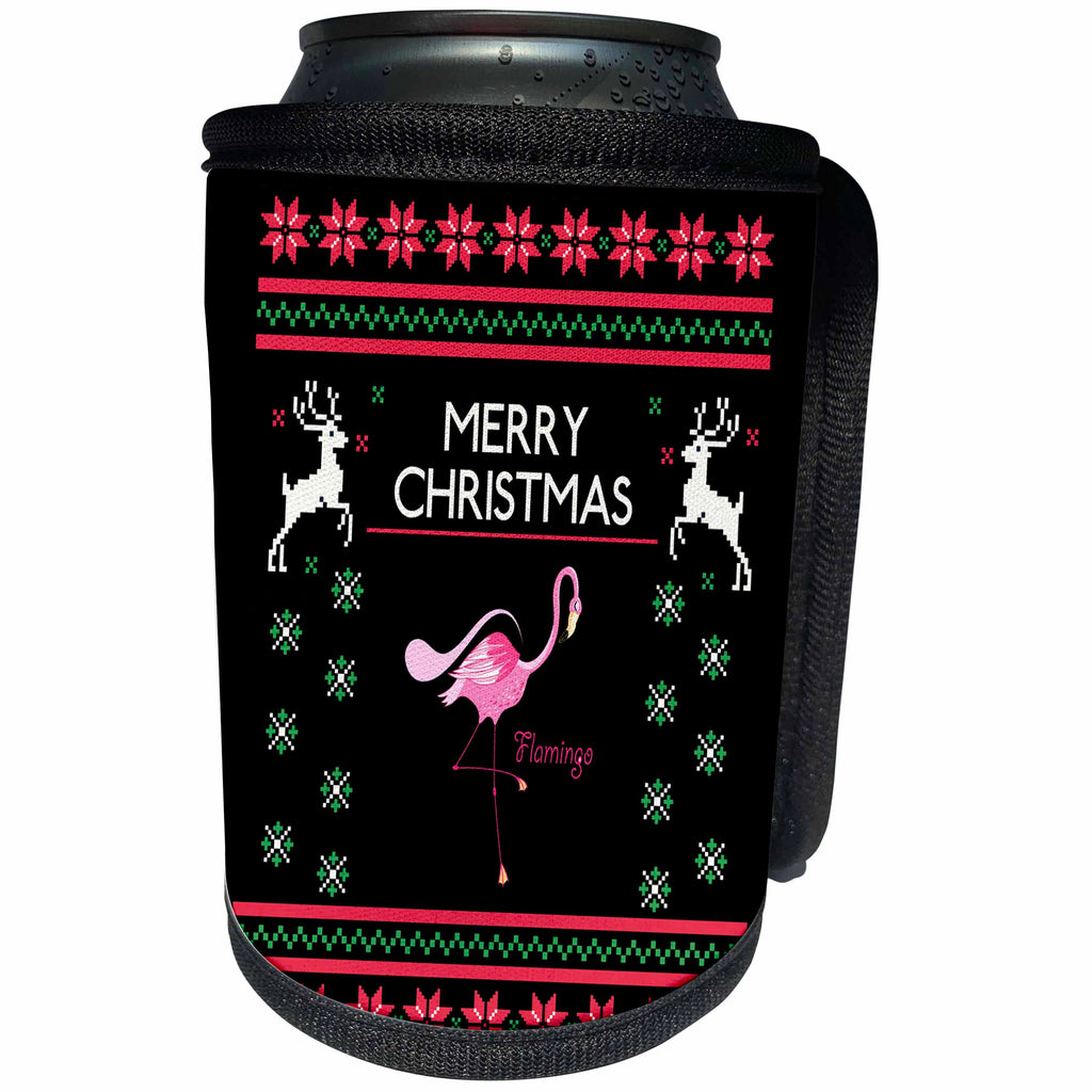 3dRose Sven Herkenrath Christmas - Flamingo Fantasy Bird with Xmas Deer Christmas Style - Can Cooler Bottle Wrap (cc_266167)
