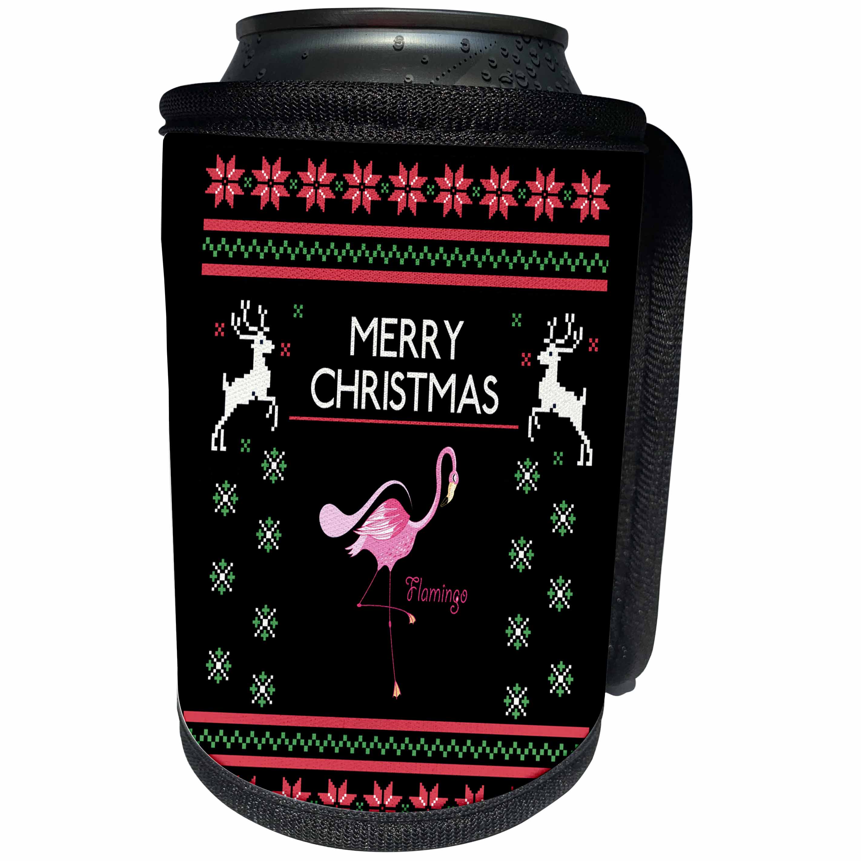 3dRose Sven Herkenrath Christmas - Flamingo Fantasy Bird with Xmas Deer Christmas Style - Can Cooler Bottle Wrap (cc_266167)