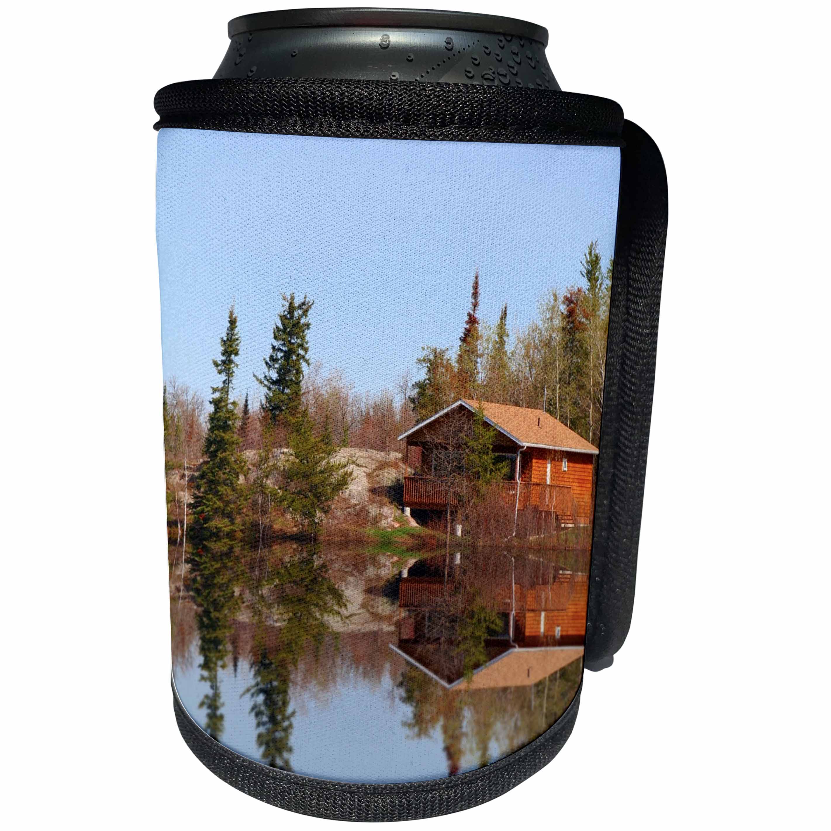 3dRose SmudgeArt Photography Art Designs - Rustic Cabin Reflections - Can Cooler Bottle Wrap (cc_26617)