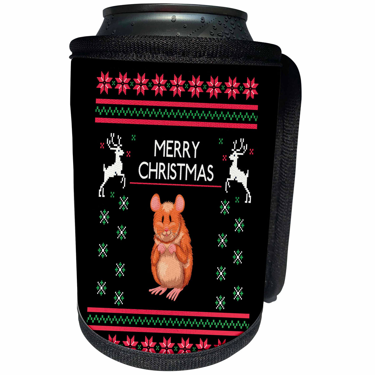 3dRose Sven Herkenrath Christmas - Hamster Animal with Merry Christmas Celebration Deer - Can Cooler Bottle Wrap (cc_266172)