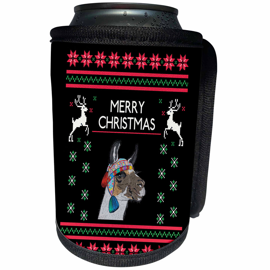 3dRose Sven Herkenrath Christmas - Peru Lama Animal with Celebration Season Merry Christmas - Can Cooler Bottle Wrap (cc_266174)