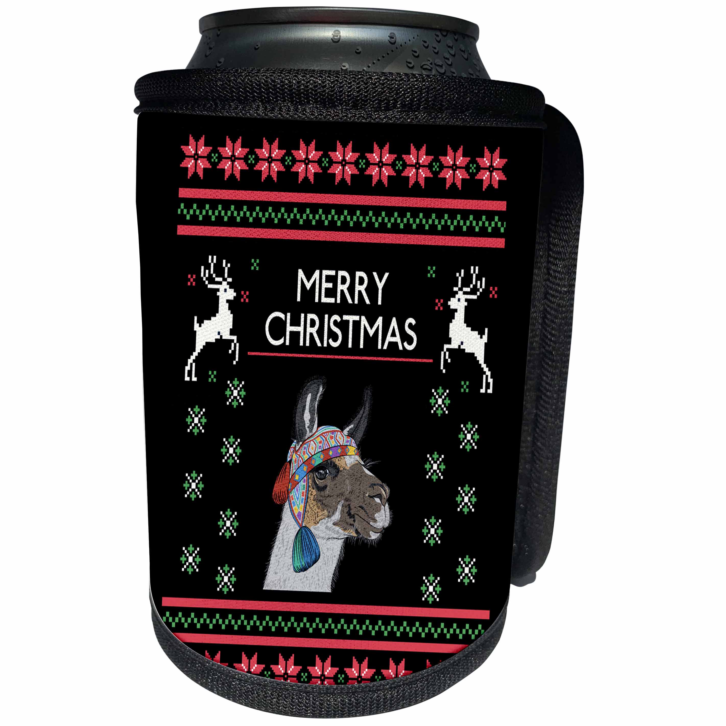 3dRose Sven Herkenrath Christmas - Peru Lama Animal with Celebration Season Merry Christmas - Can Cooler Bottle Wrap (cc_266174)
