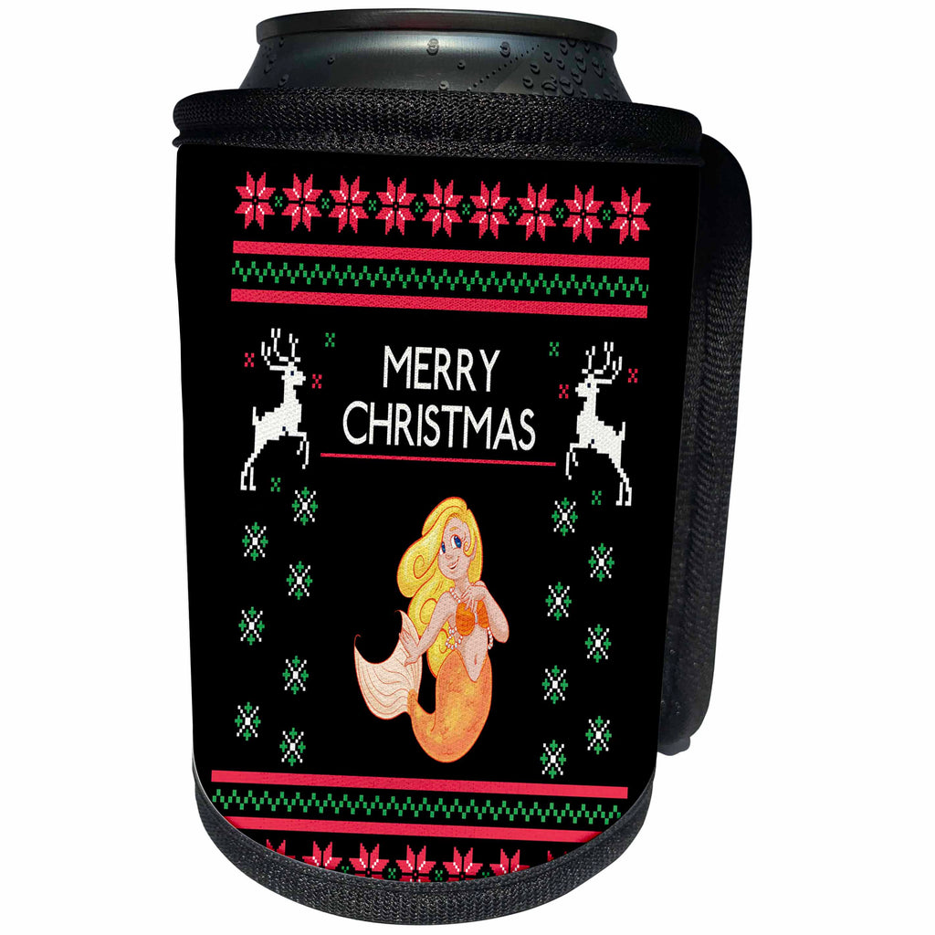3dRose Sven Herkenrath Christmas - Fantasy Mermaid with Merry Christmas Celebration Season - Can Cooler Bottle Wrap (cc_266175)