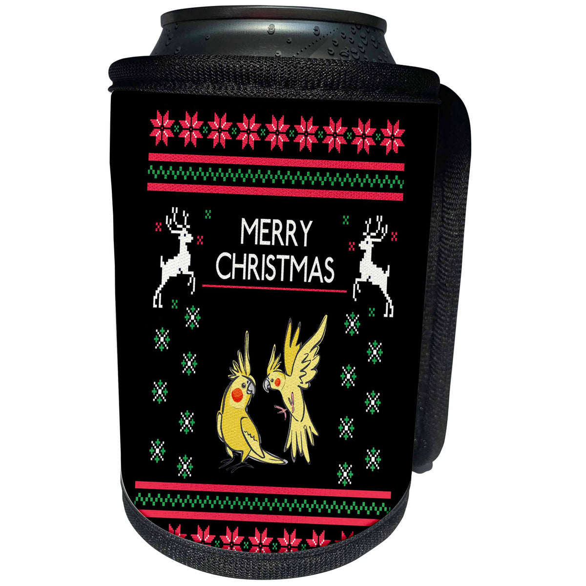 3dRose Sven Herkenrath Christmas - Merry Christmas Xmas Celebration Cockatoo Cockatiel - Can Cooler Bottle Wrap (cc_266178)
