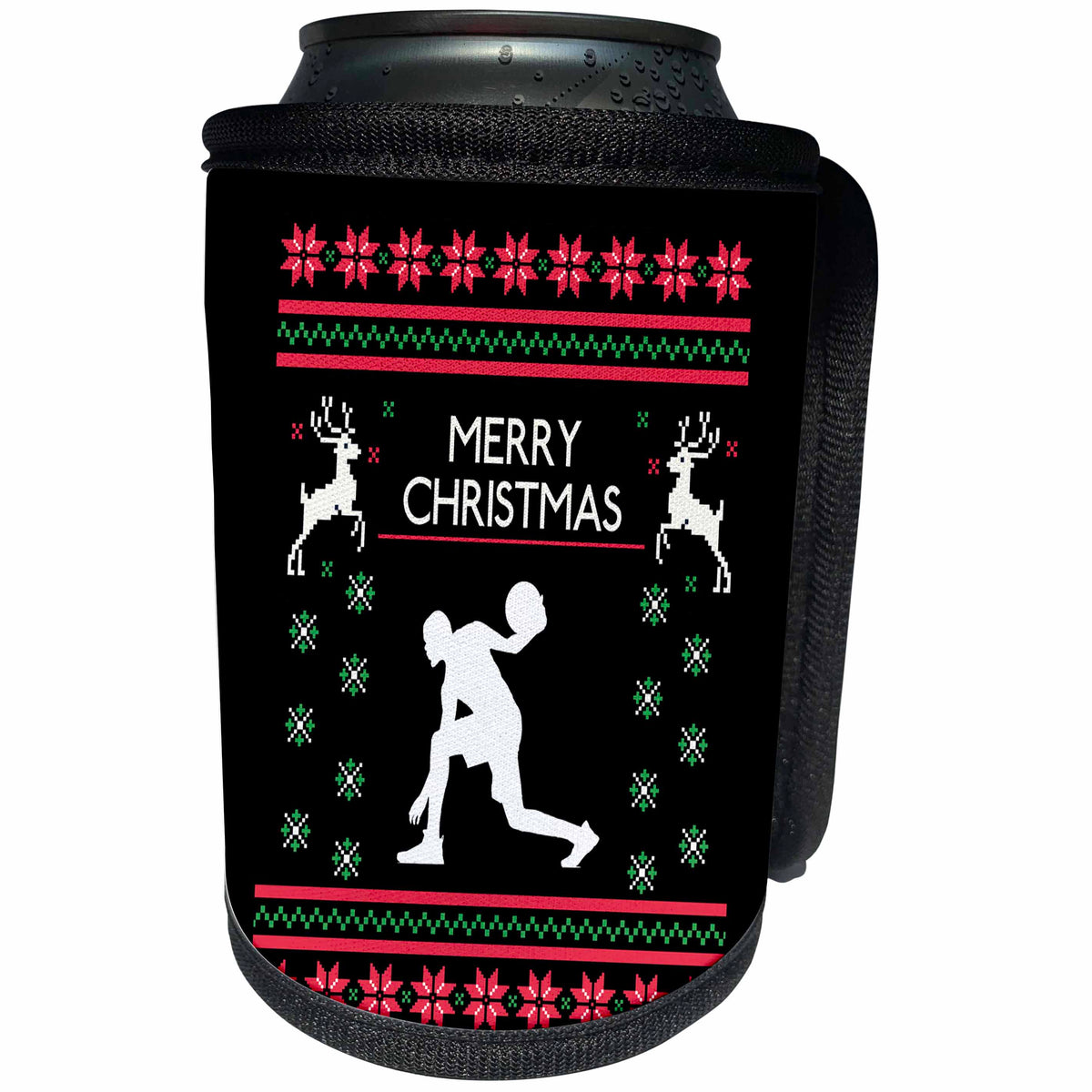 3dRose Sven Herkenrath Sport - Basketball Player Sport with Xmas Merry Christmas Deer - Can Cooler Bottle Wrap (cc_266190)