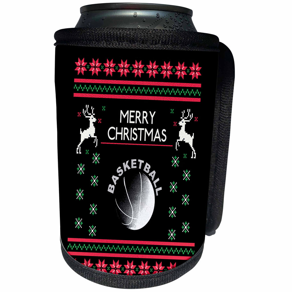 3dRose Sven Herkenrath Sport - Basketball Sport with Xmas Merry Christmas Deer - Can Cooler Bottle Wrap (cc_266191)