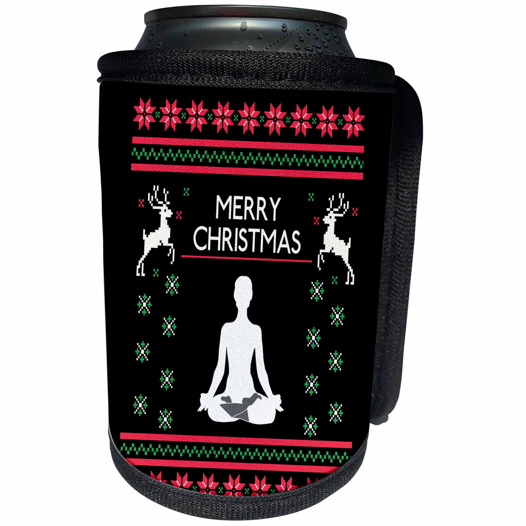3dRose Sven Herkenrath Buddha - Buddha Symbol Yoga with Xmas Merry Christmas Deer - Can Cooler Bottle Wrap (cc_266192)
