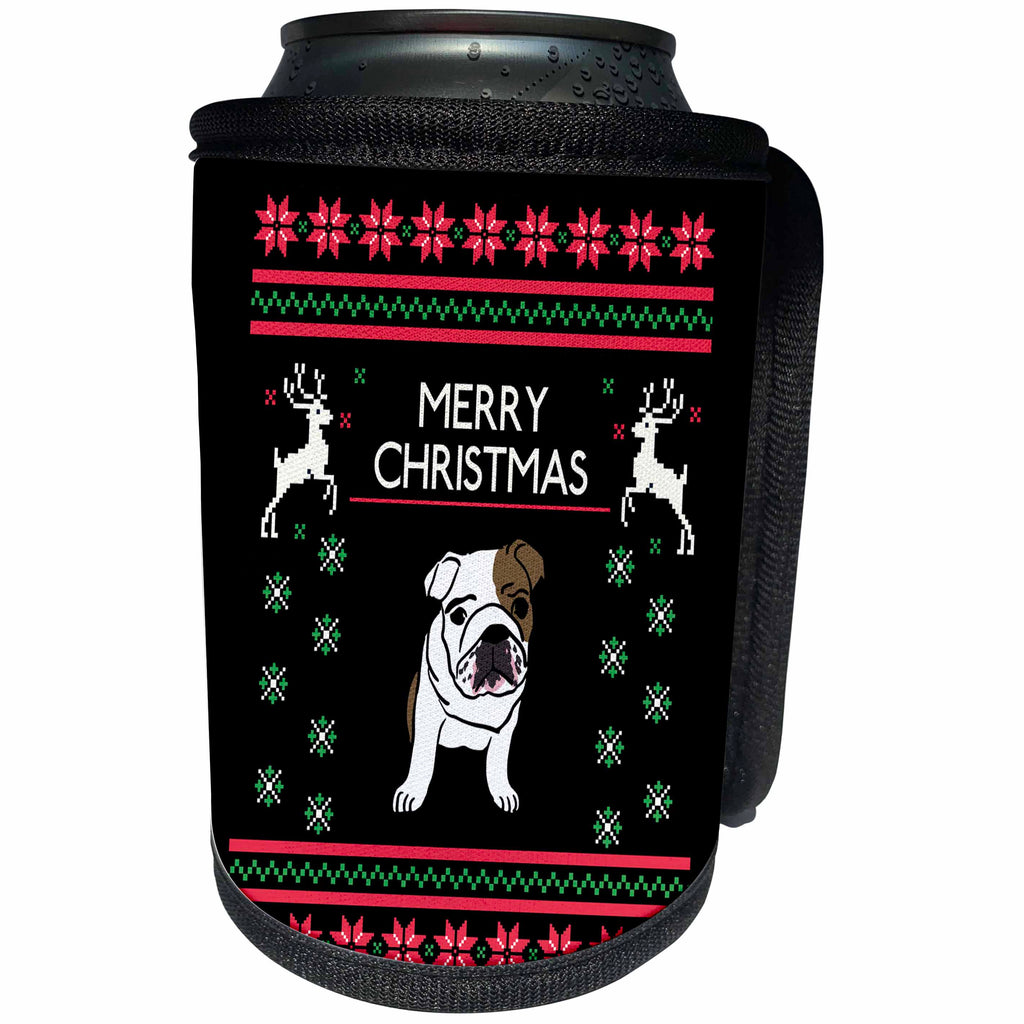 3dRose Sven Herkenrath Animal - Pitbull Dog Pet Animal Graphic Lovers Merry Christmas Xmas - Can Cooler Bottle Wrap (cc_266193)