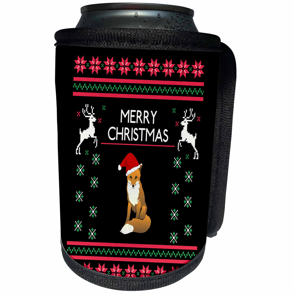 3dRose Sven Herkenrath Animal - Funny Christmas Fox Christmas Xmas Style - Can Cooler Bottle Wrap (cc_266195)