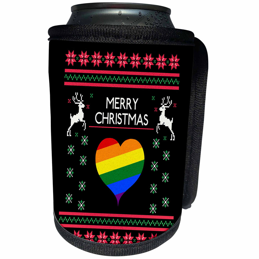 3dRose Sven Herkenrath LGBT - LGTB Heart Gay Lesbian with Merry Christmas - Can Cooler Bottle Wrap (cc_266196)