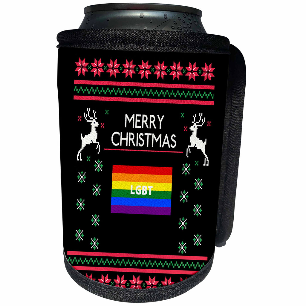 3dRose Sven Herkenrath LGBT - LGTB Gay Lesbian with Merry Christmas - Can Cooler Bottle Wrap (cc_266200)