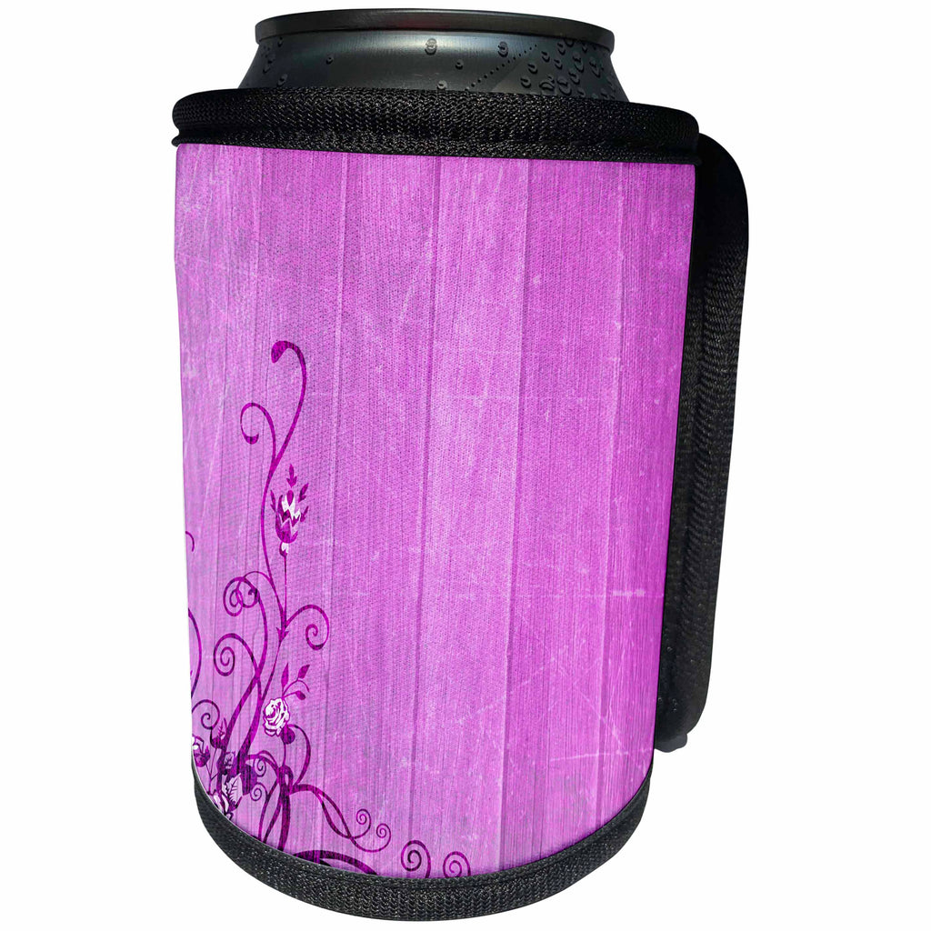 3dRose Sven Herkenrath Abstract - Pink Purple Background with Floral Flower Style - Can Cooler Bottle Wrap (cc_266207)