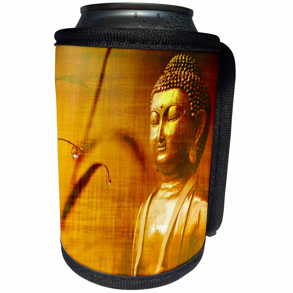 3dRose Sven Herkenrath Buddha - Golden Buddha with Asia Bamboo Zen Yoga Faith Religion - Can Cooler Bottle Wrap (cc_266209)