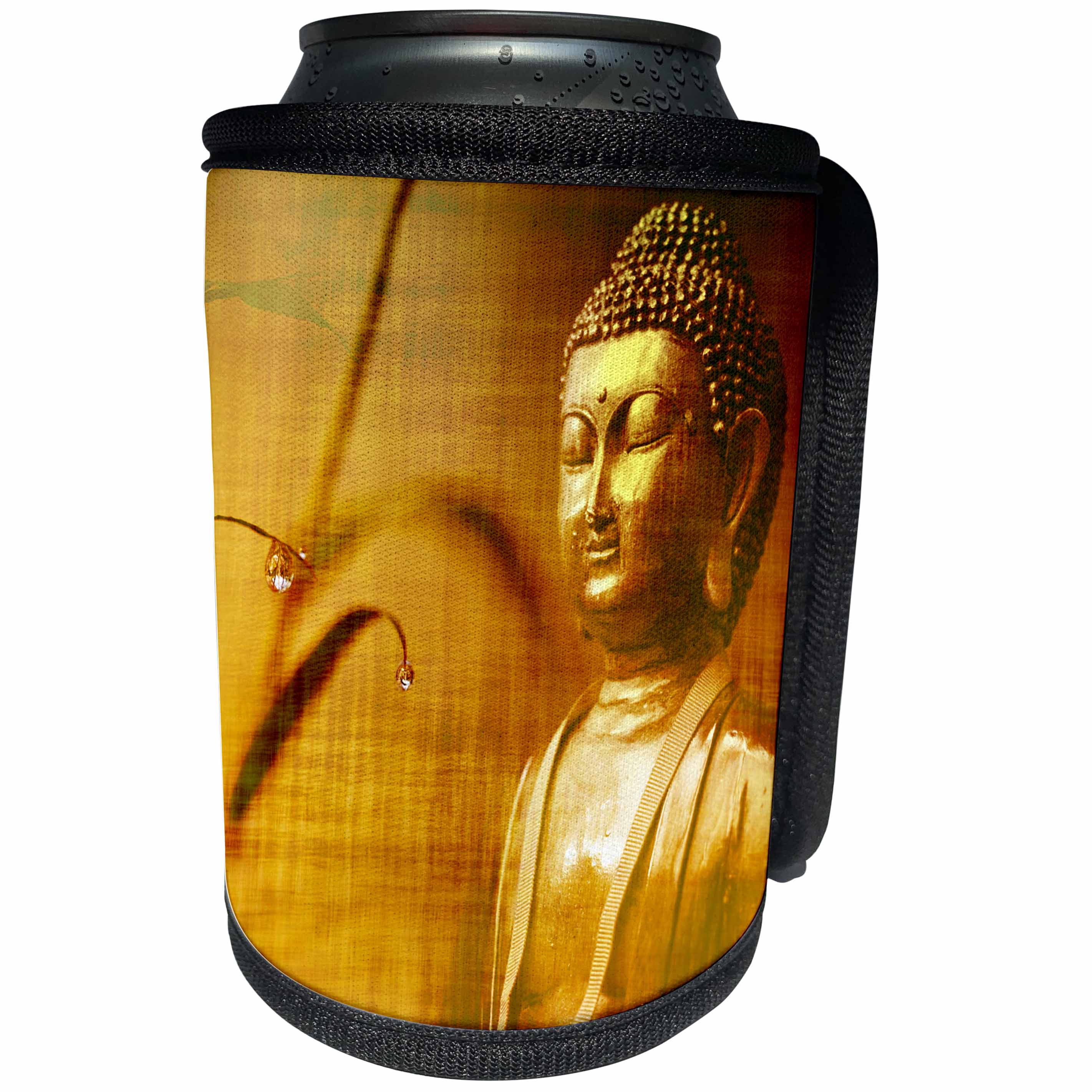 3dRose Sven Herkenrath Buddha - Golden Buddha with Asia Bamboo Zen Yoga Faith Religion - Can Cooler Bottle Wrap (cc_266209)