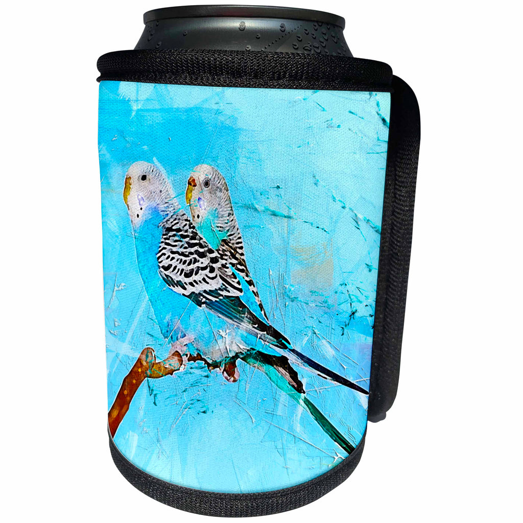 3dRose Sven Herkenrath Watercolor - Watercolor Design of Budgerigar Budgie Parrot - Can Cooler Bottle Wrap (cc_266212)