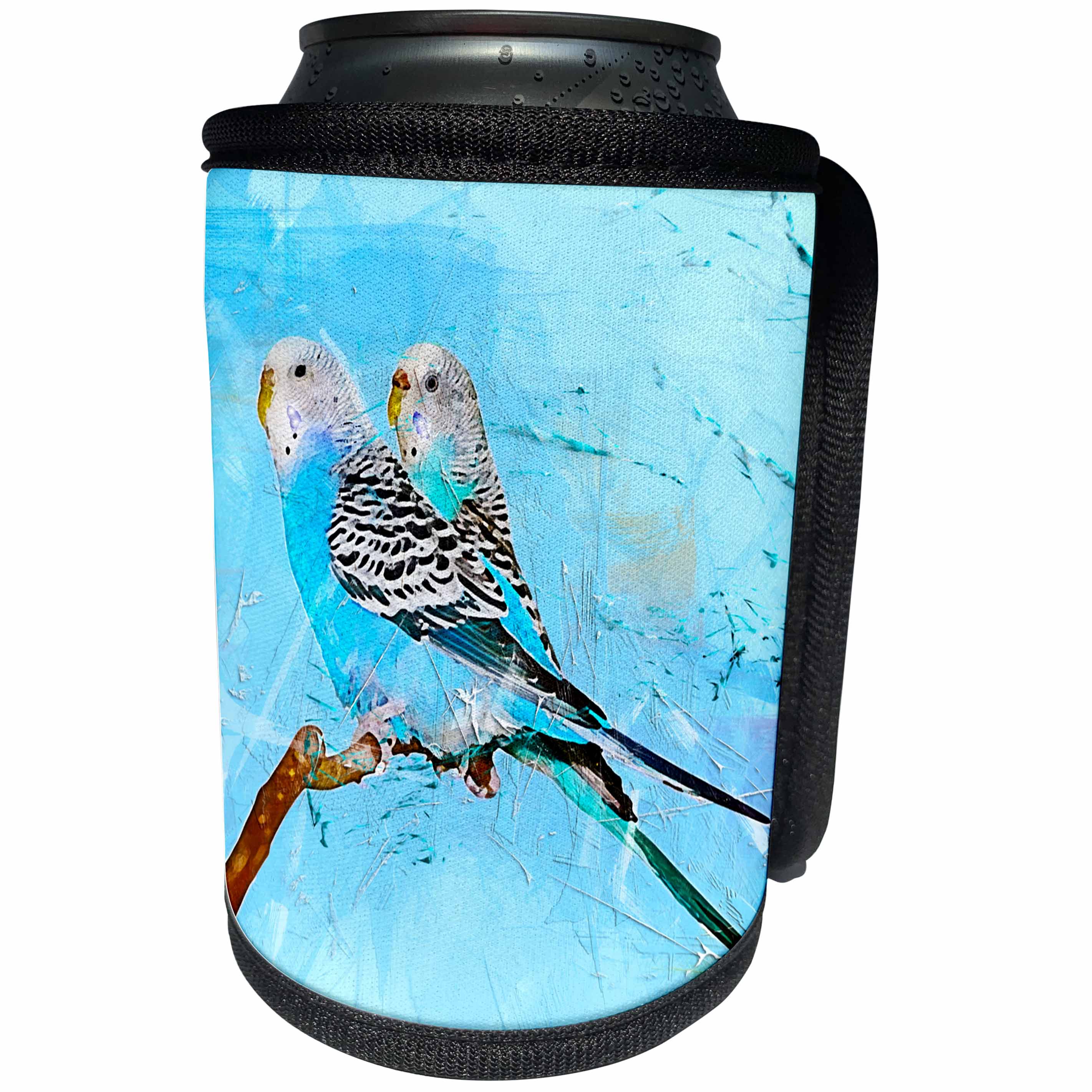 3dRose Sven Herkenrath Watercolor - Watercolor Design of Budgerigar Budgie Parrot - Can Cooler Bottle Wrap (cc_266212)