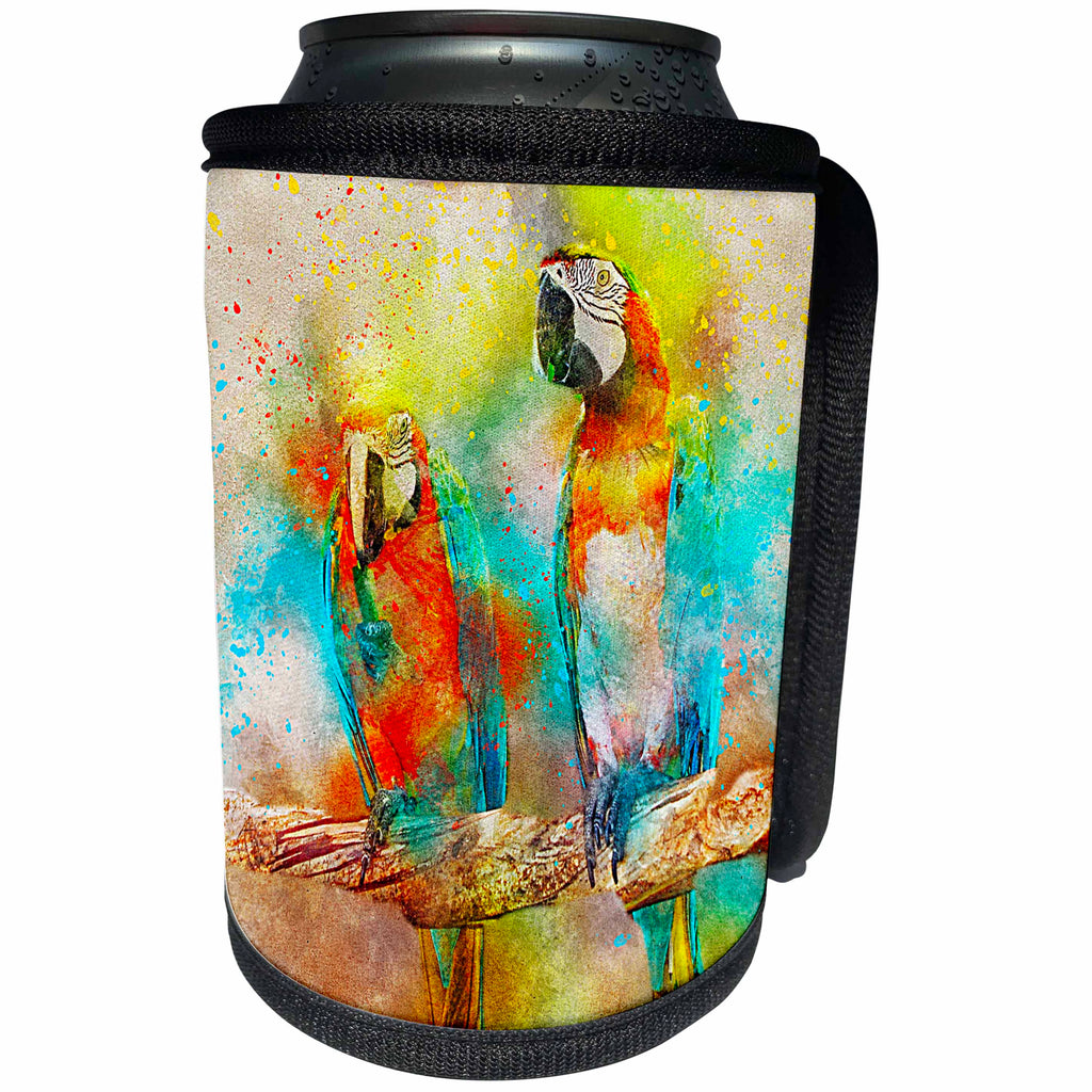3dRose Sven Herkenrath Watercolor - Watercolor Parrot Birds in the Free Wildlife Nature - Can Cooler Bottle Wrap (cc_266214)