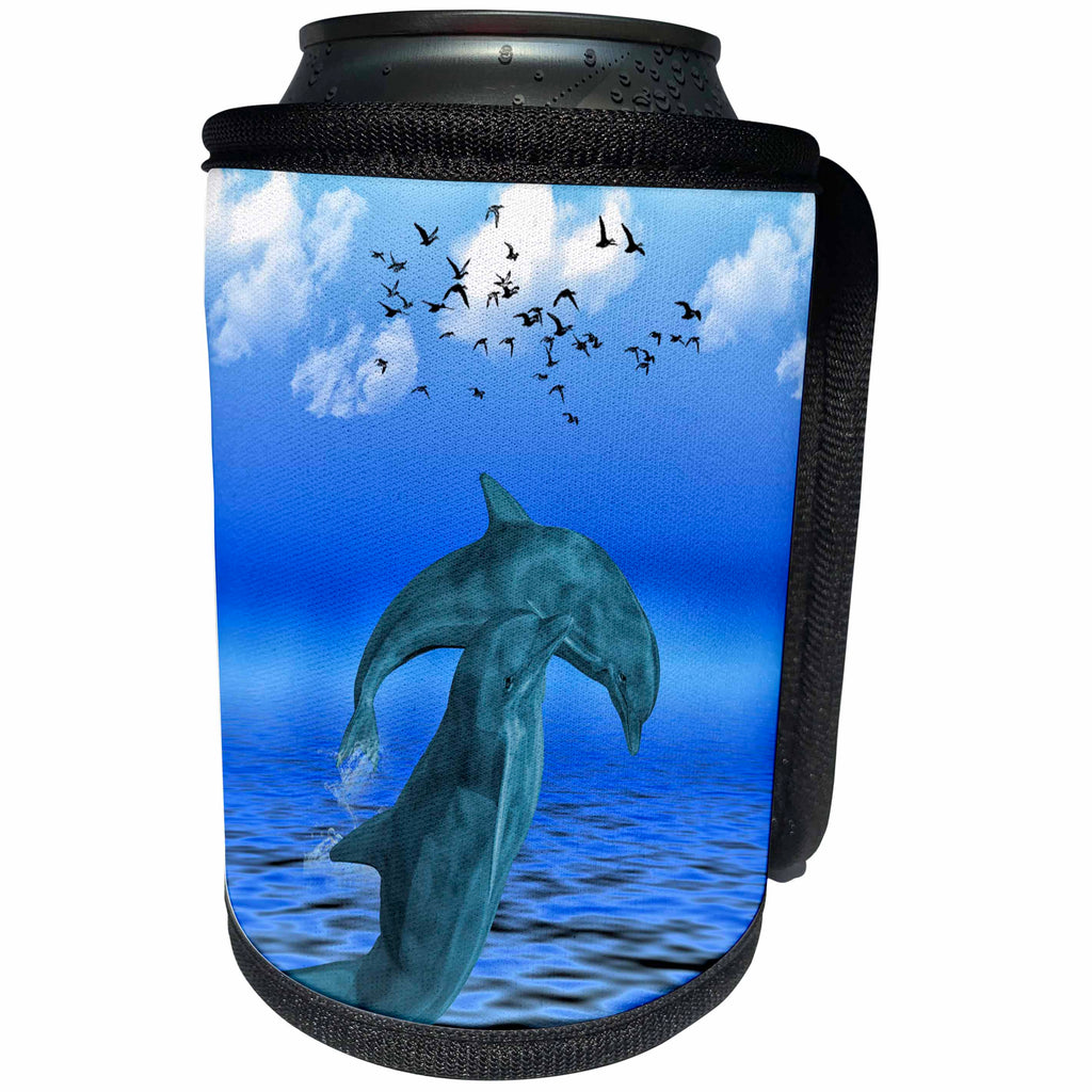 3dRose Sven Herkenrath Fantasy - Fantasy Art of Dolphin with View over the Sea - Can Cooler Bottle Wrap (cc_266228)