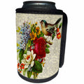 3dRose Sven Herkenrath Vintage - Vintage and Retro Flowers with Bird Roses Blooms - Can Cooler Bottle Wrap (cc_266231)