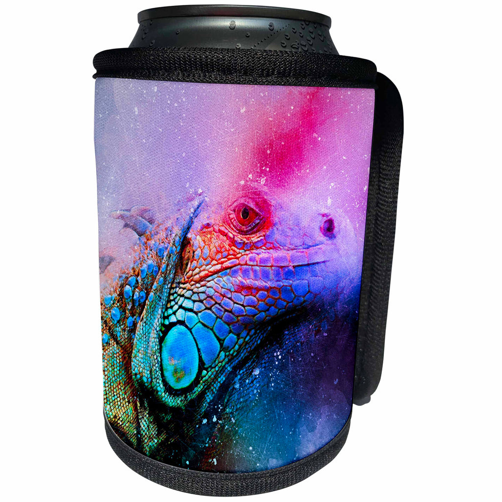 3dRose Sven Herkenrath Watercolor - Watercolor Art of Reptile Leguan Lizard - Can Cooler Bottle Wrap (cc_266243)