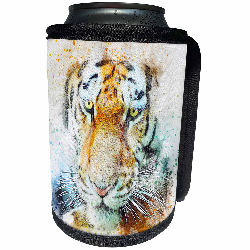 3dRose Sven Herkenrath Animal - Watercolor Tiger Illustration Abstract Art Zoo Wildlife - Can Cooler Bottle Wrap (cc_266256)