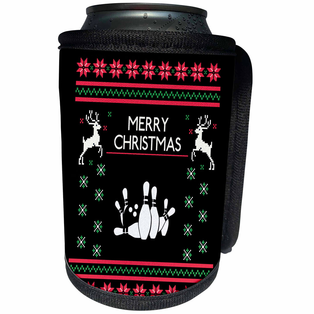 3dRose Sven Herkenrath Sport - Bowling Pin Ball Bowl with Merry Christmas Xmas - Can Cooler Bottle Wrap (cc_266258)