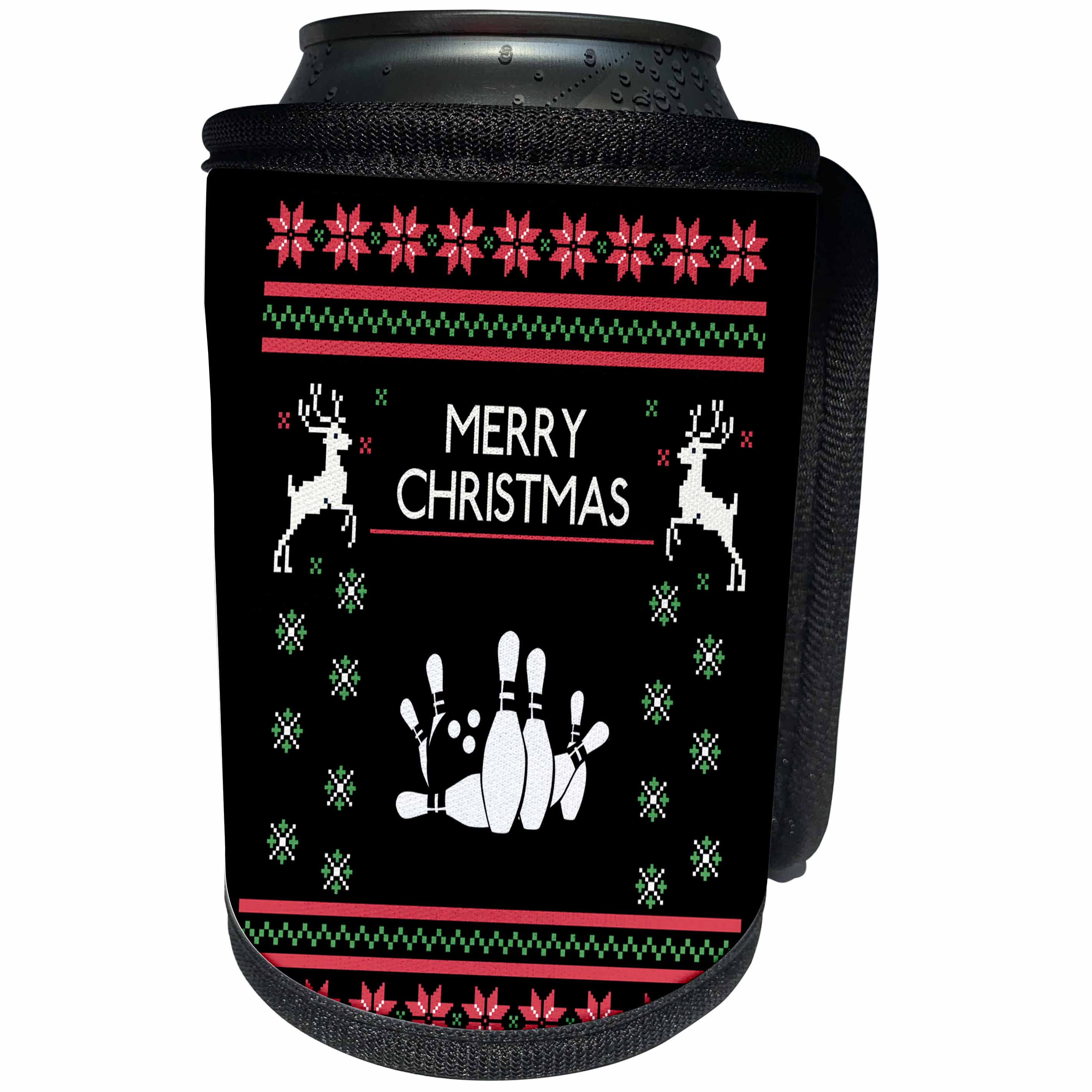 3dRose Sven Herkenrath Sport - Bowling Pin Ball Bowl with Merry Christmas Xmas - Can Cooler Bottle Wrap (cc_266258)