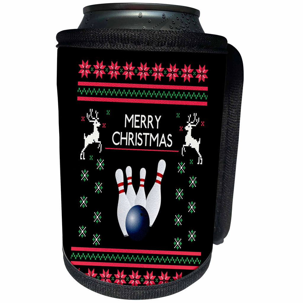 3dRose Sven Herkenrath Sport - Bowling Pin Ball with Merry Christmas Xmas - Can Cooler Bottle Wrap (cc_266259)