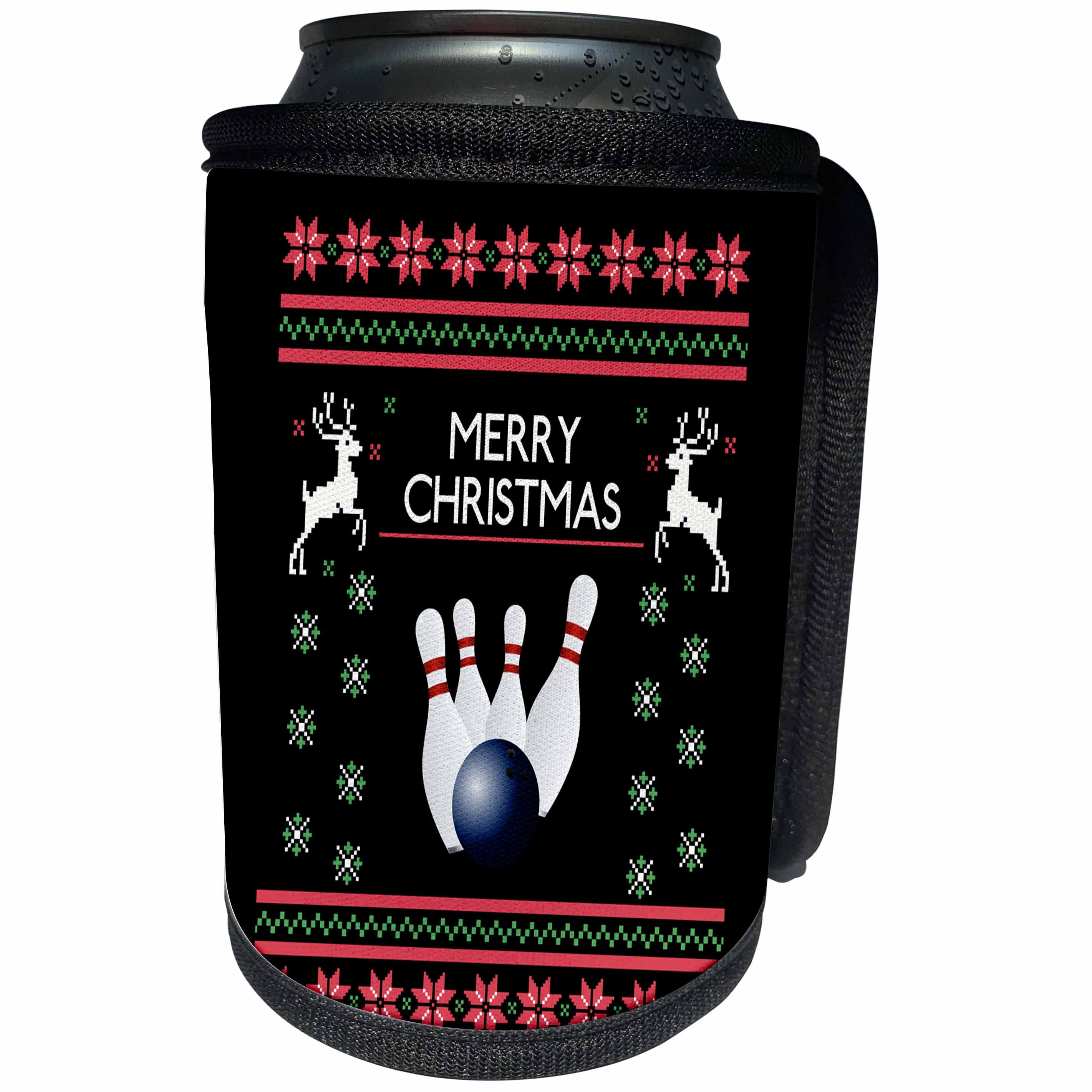 3dRose Sven Herkenrath Sport - Bowling Pin Ball with Merry Christmas Xmas - Can Cooler Bottle Wrap (cc_266259)