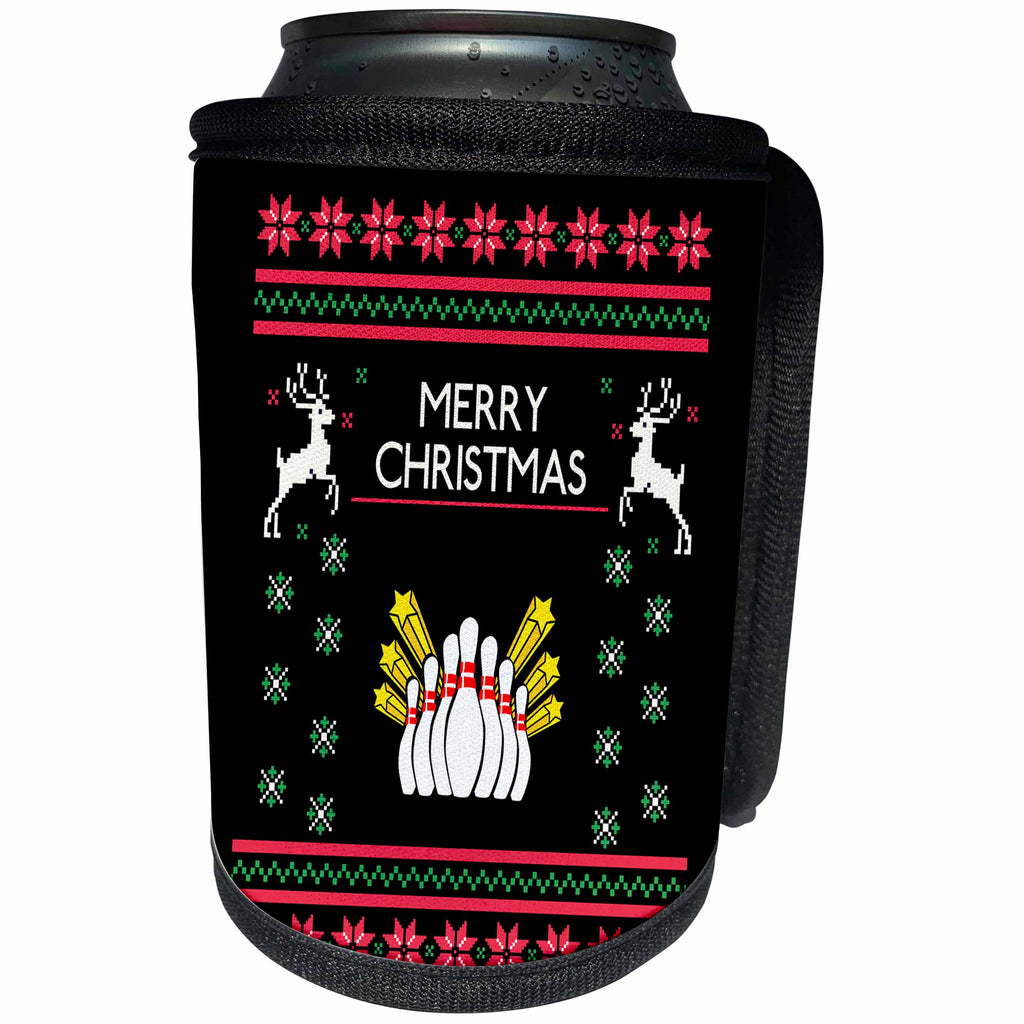 3dRose Sven Herkenrath Sport - Bowling Pin with Merry Christmas Xmas - Can Cooler Bottle Wrap (cc_266260)