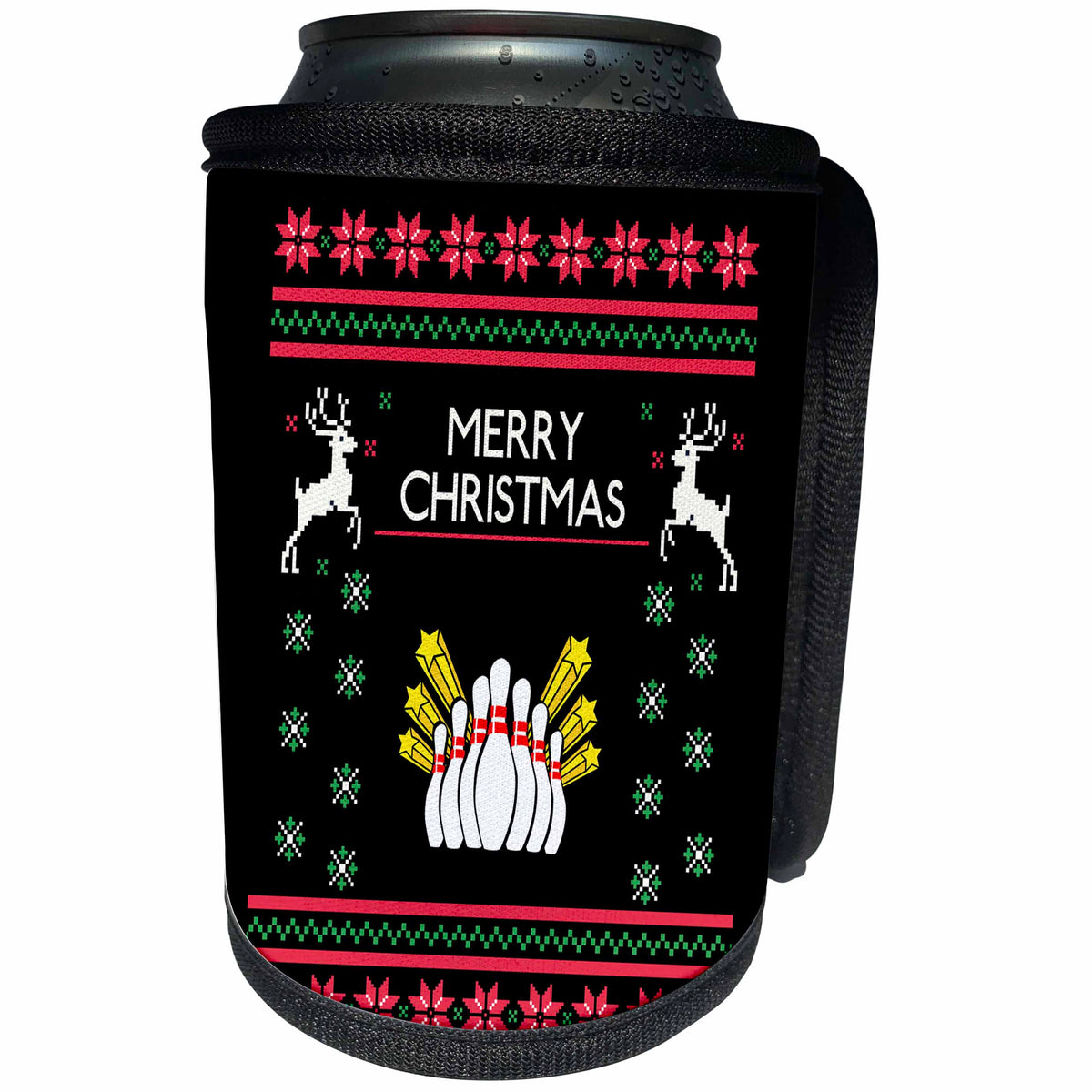 3dRose Sven Herkenrath Sport - Bowling Pin with Merry Christmas Xmas - Can Cooler Bottle Wrap (cc_266260)