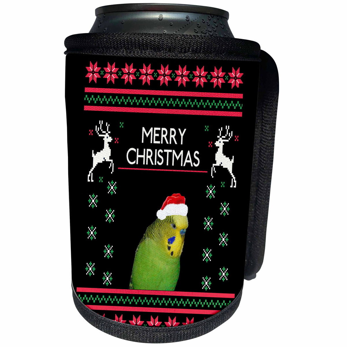 3dRose Sven Herkenrath Animal - Funny Budgie Budgerigar Parrot Xmas Christmas - Can Cooler Bottle Wrap (cc_266262)