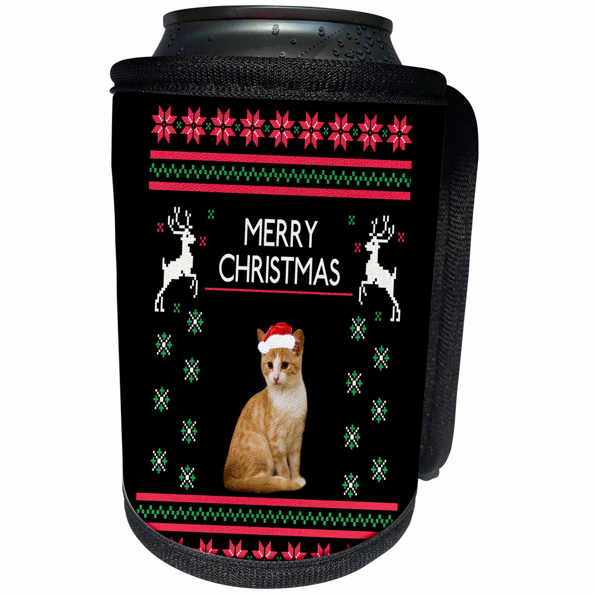 3dRose Sven Herkenrath Animal - Red Cat Pet Kitten Merry Christmas - Can Cooler Bottle Wrap (cc_266264)