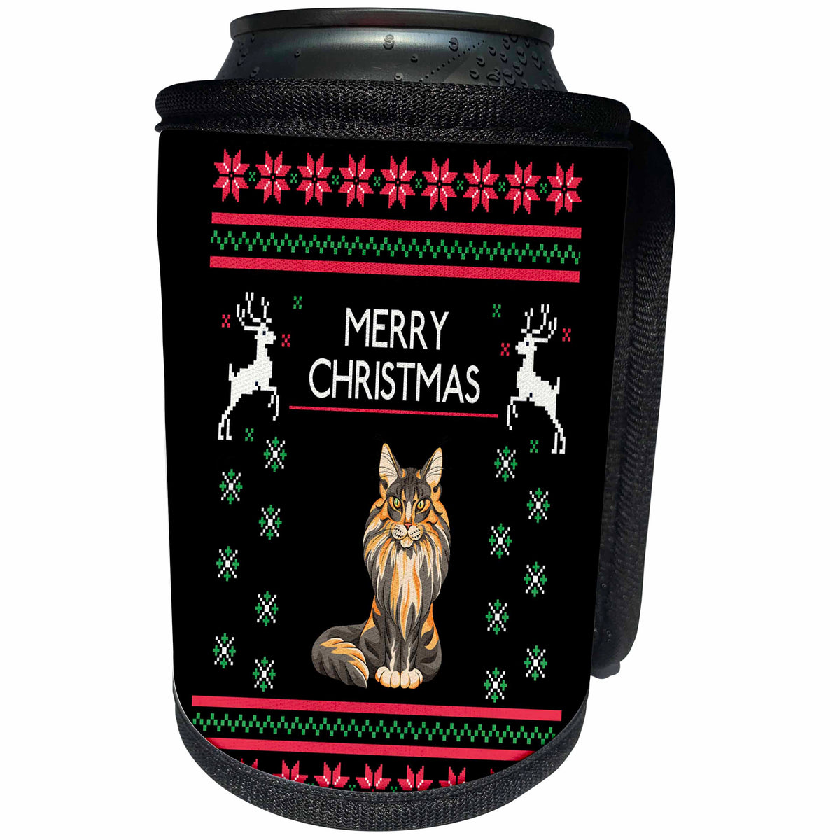 3dRose Sven Herkenrath Animal - Maine Coon Cat Pet with Xmas Merry Christmas Deer - Can Cooler Bottle Wrap (cc_266268)