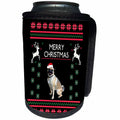 3dRose Sven Herkenrath Animal - Funny Pug Dog with Xmas Merry Christmas Phrases Season - Can Cooler Bottle Wrap (cc_266269)