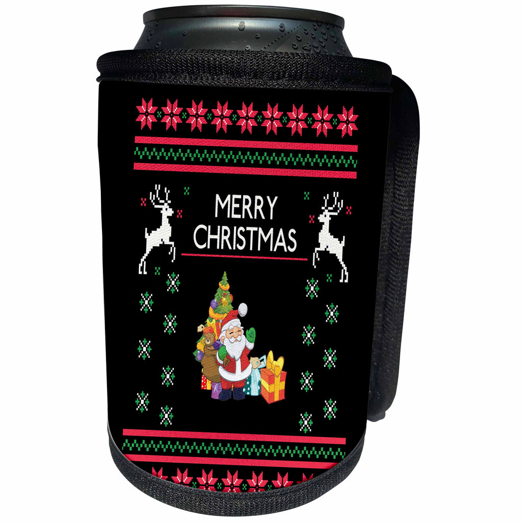 3dRose Sven Herkenrath Christmas - Merry Christmas Xmas with Santa Claus and Gift Boxes - Can Cooler Bottle Wrap (cc_266272)