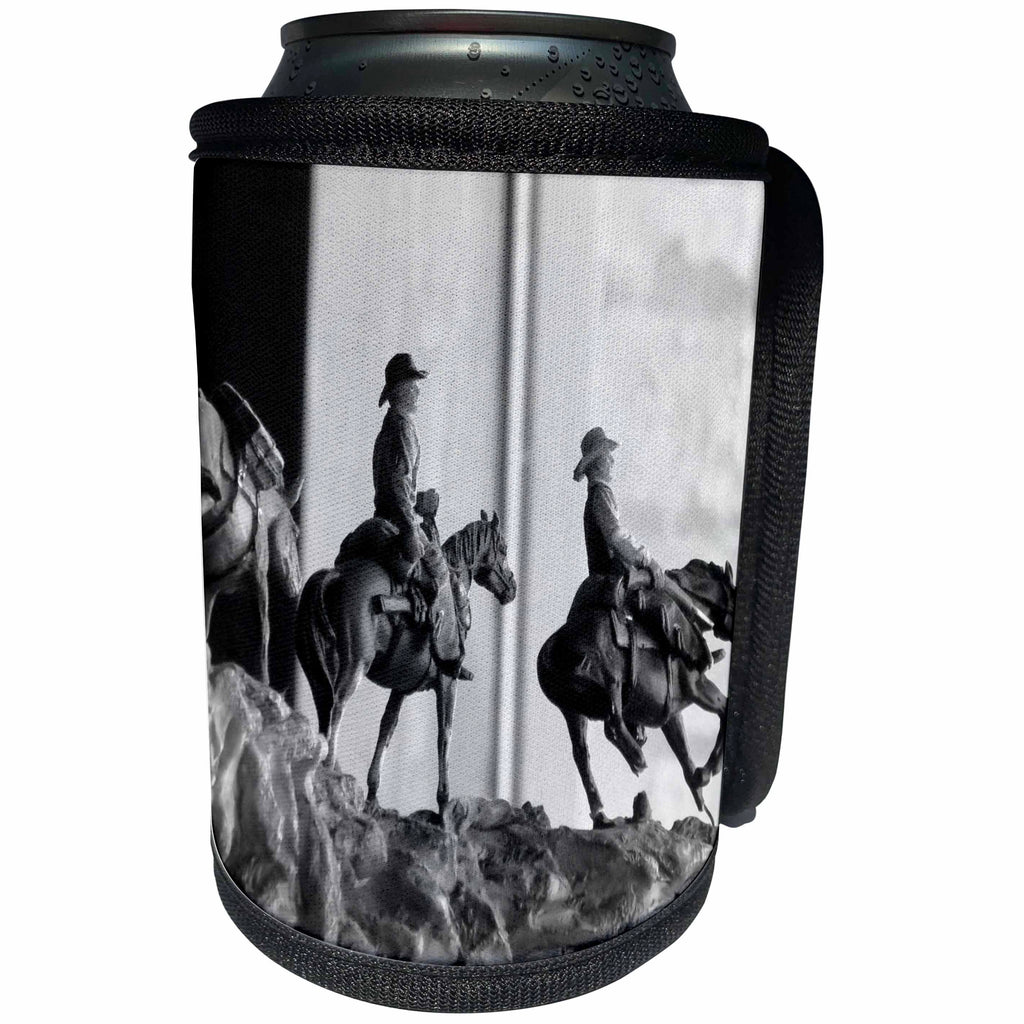 3dRose Jos Fauxtographee- Black and White Cowboys - Some cowboys riding horses in black and white - Can Cooler Bottle Wrap (cc_266285)
