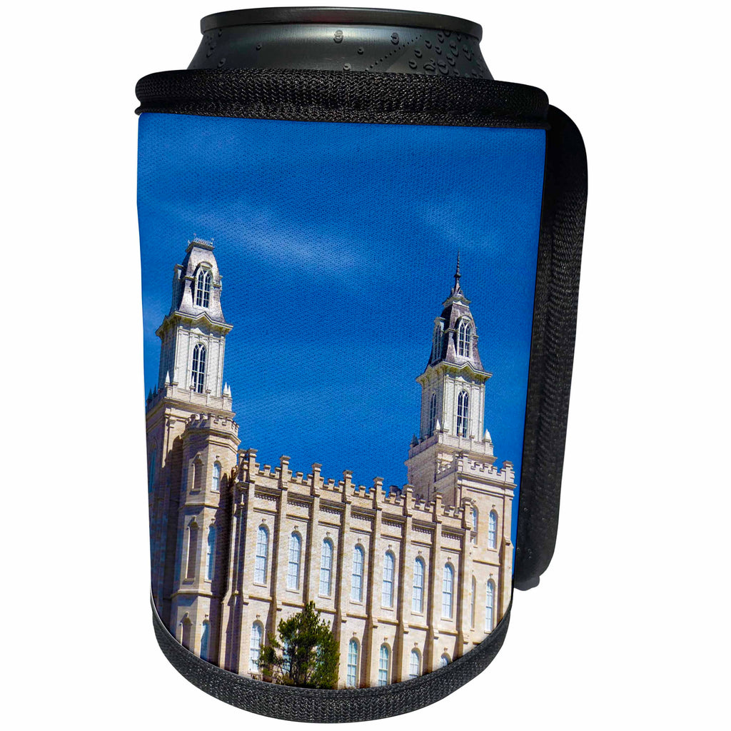 3dRose Jos Fauxtographee- Manti Utah Temple - The Manti Utah LDS Temple on a rich blue sky - Can Cooler Bottle Wrap (cc_266297)