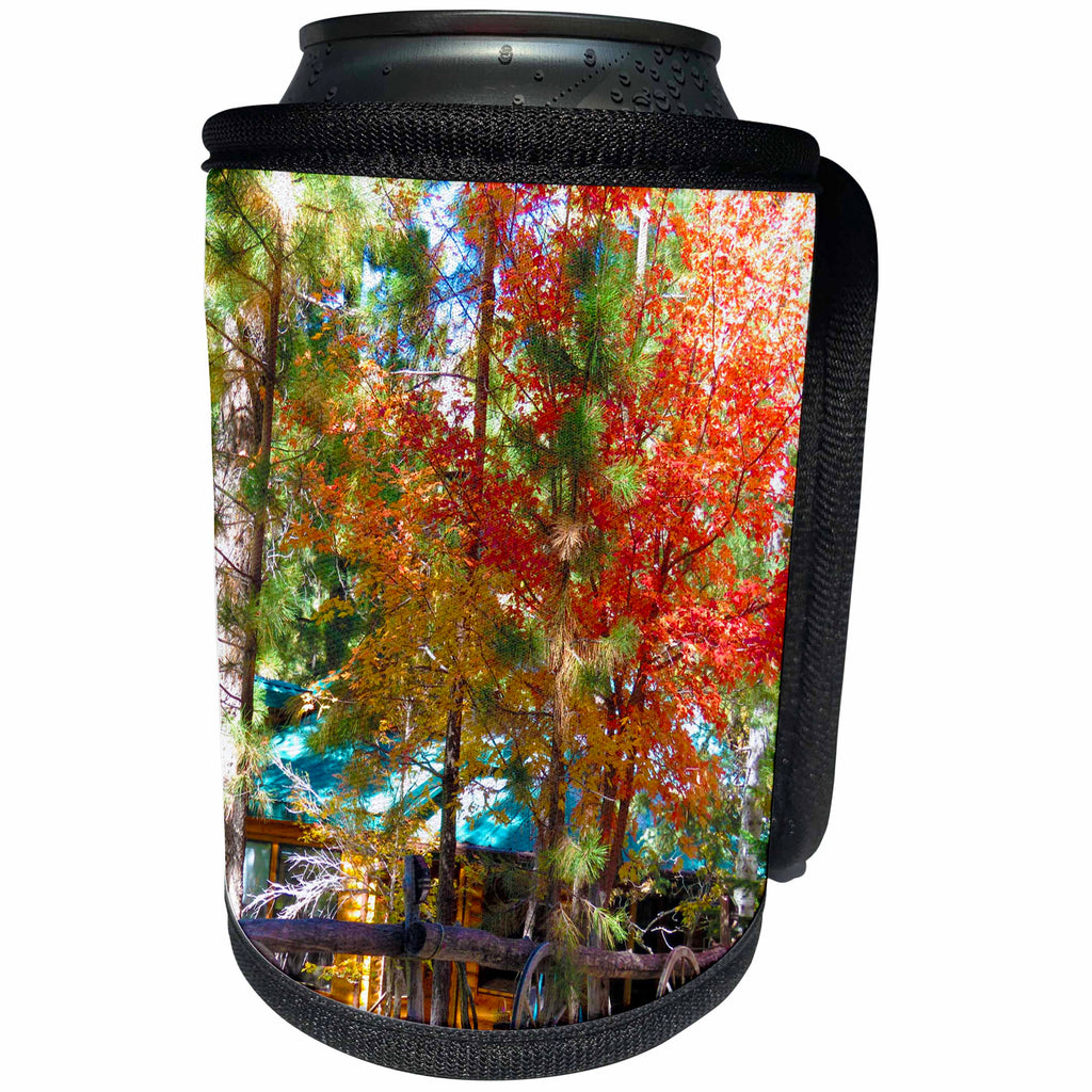 3dRose Jos Fauxtographee- Autumn Colors at Home - A cabin in seclusion in the Dixie National Forest of Utah in Fall - Can Cooler Bottle Wrap (cc_266344)