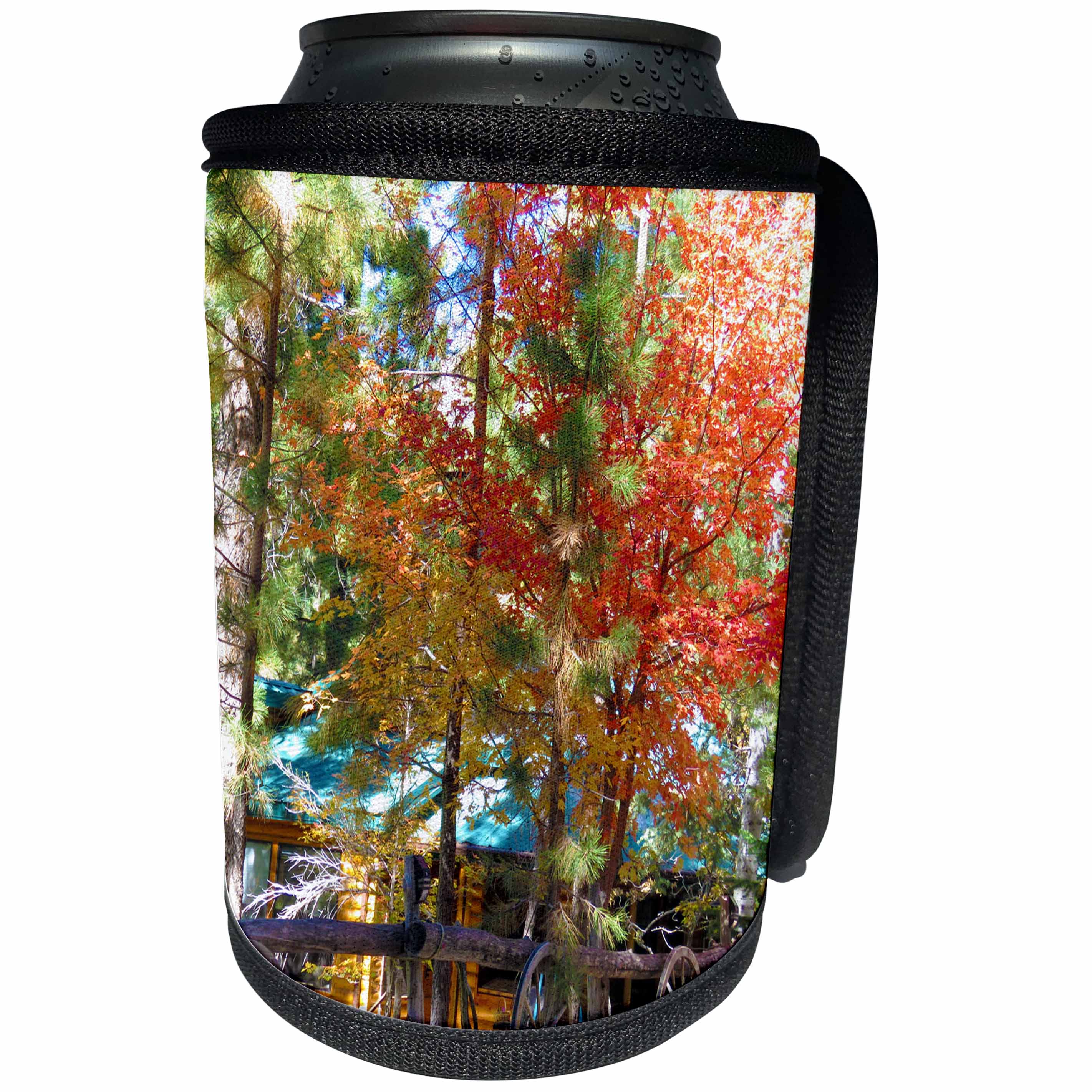 3dRose Jos Fauxtographee- Autumn Colors at Home - A cabin in seclusion in the Dixie National Forest of Utah in Fall - Can Cooler Bottle Wrap (cc_266344)