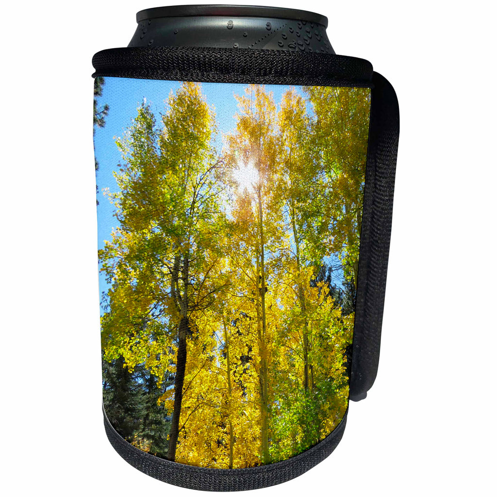 3dRose Jos Fauxtographee- Starlight in the Fall Trees - A starlight in the trees in Autumn colored in yellow and gold - Can Cooler Bottle Wrap (cc_266345)