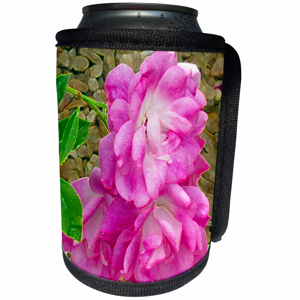 3dRose Jos Fauxtographee- Accented Edges Floral - Pink Roses with accented edges done digitally - Can Cooler Bottle Wrap (cc_266350)