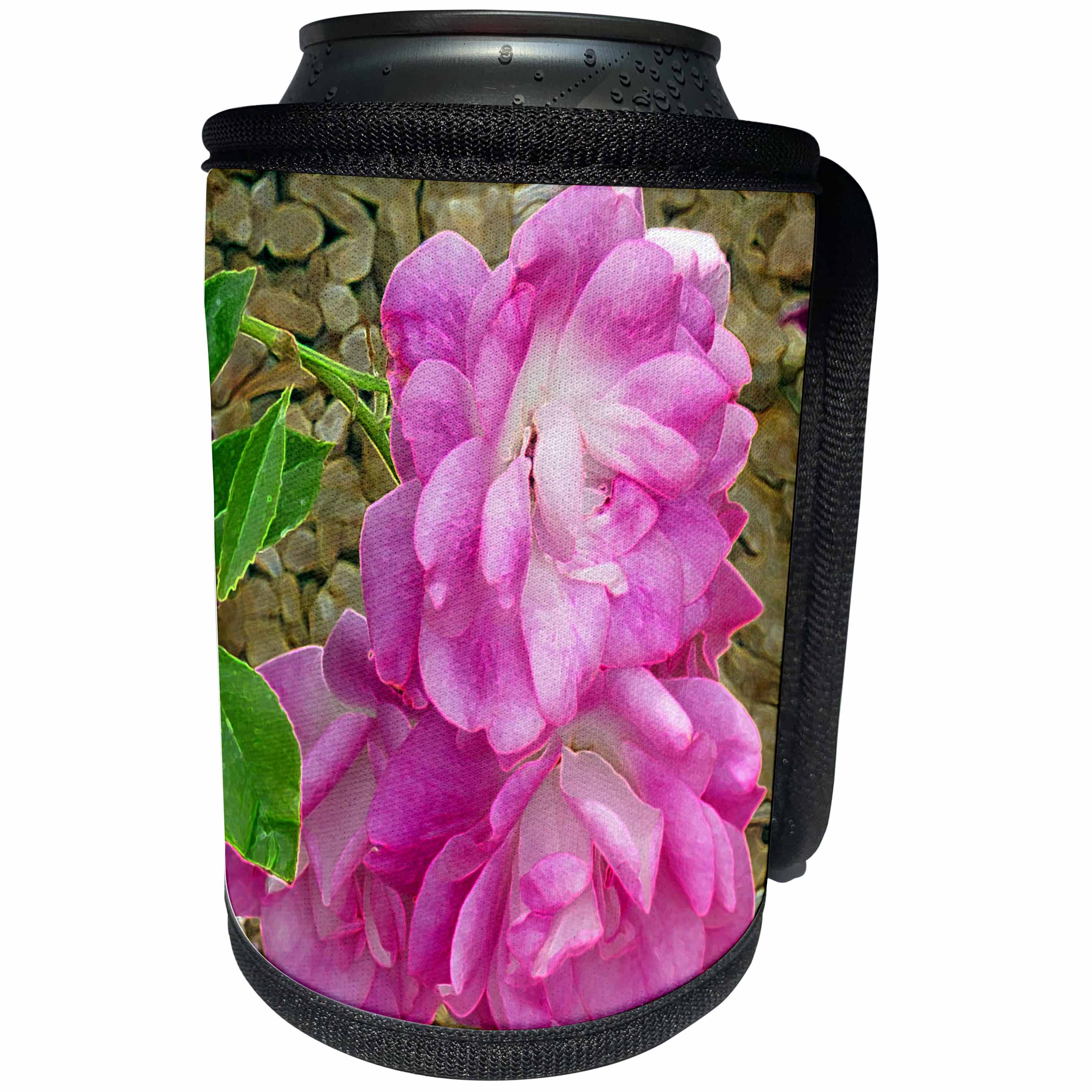 3dRose Jos Fauxtographee- Accented Edges Floral - Pink Roses with accented edges done digitally - Can Cooler Bottle Wrap (cc_266350)