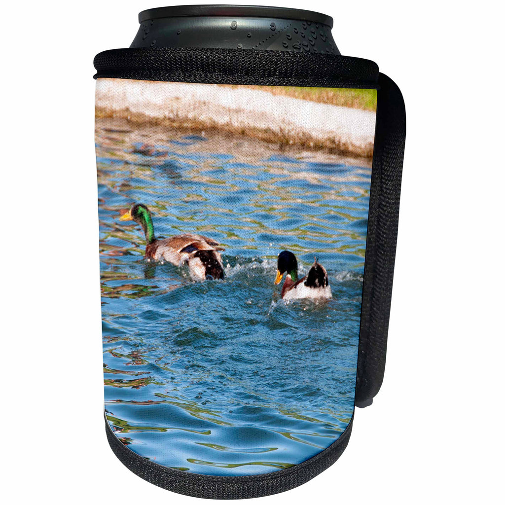 3dRose Jos Fauxtographee- Ducks on a Pond - Ducks on a pond swimming excitedly - Can Cooler Bottle Wrap (cc_266355)