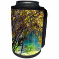 3dRose Jos Fauxtographee- Golden Foliage Framing Lake - Gold foliage on a tree framing a turquoise colored lake - Can Cooler Bottle Wrap (cc_266360)