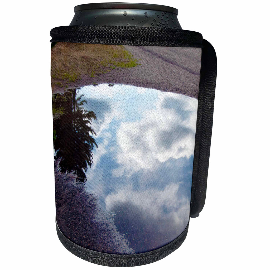 3dRose Jos Fauxtographee- Puddle Reflection of Sky - A puddle on the ground with the reflection of the clouds and trees - Can Cooler Bottle Wrap (cc_266366)