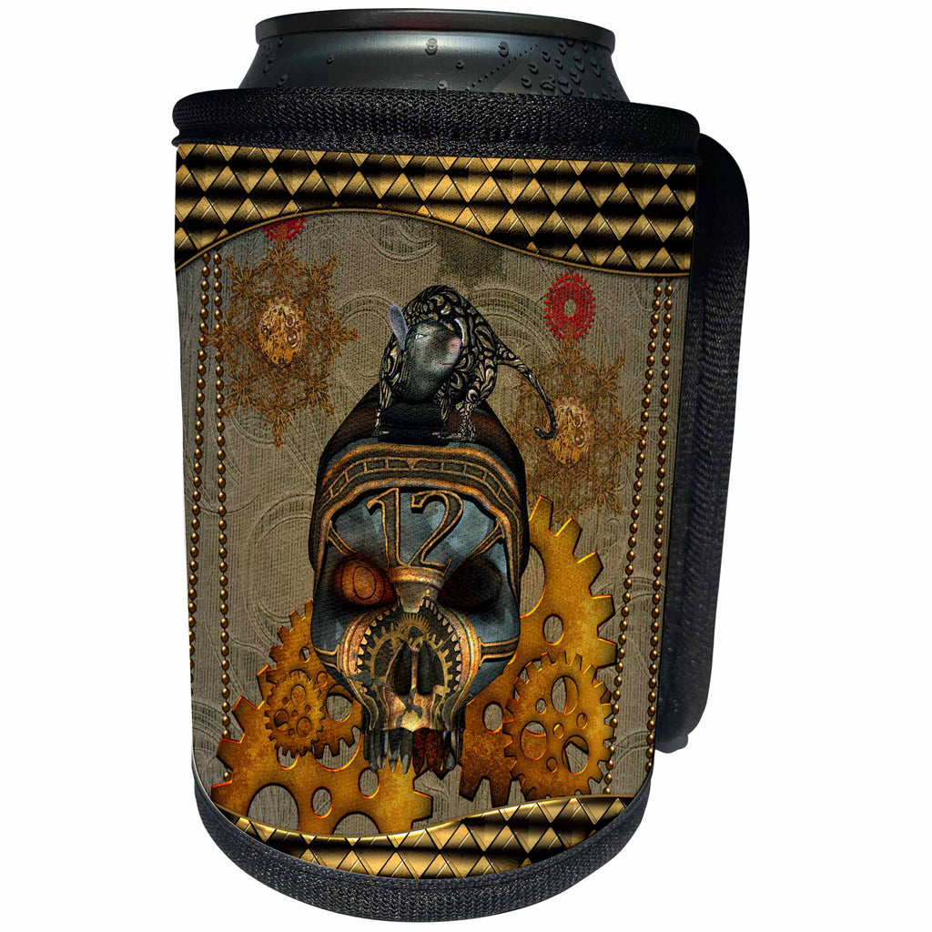 3dRose Heike Köhnen Design Steampunk - Steampunk, steampunk skull with steampunk rat - Can Cooler Bottle Wrap (cc_266371)