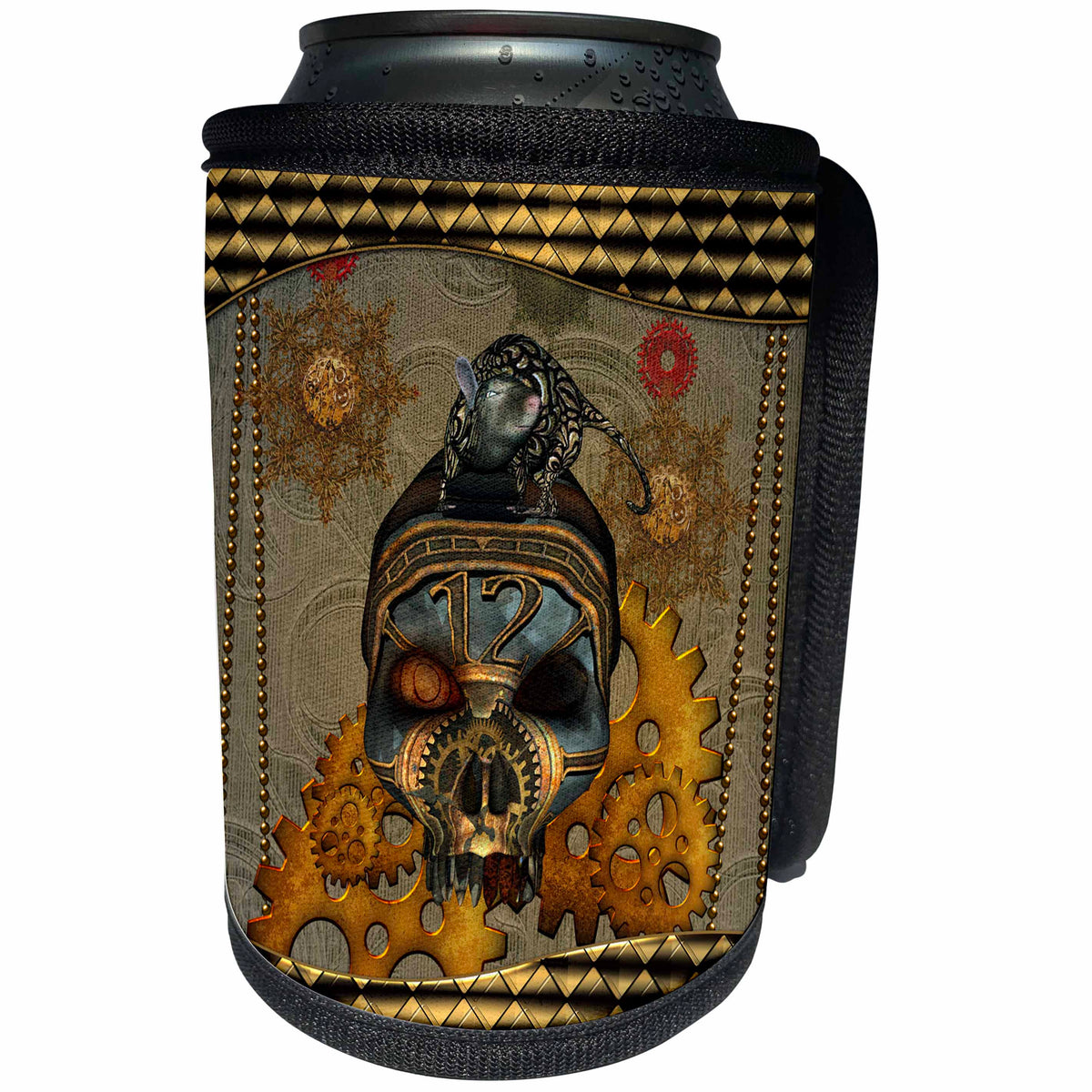 3dRose Heike Köhnen Design Steampunk - Steampunk, steampunk skull with steampunk rat - Can Cooler Bottle Wrap (cc_266371)