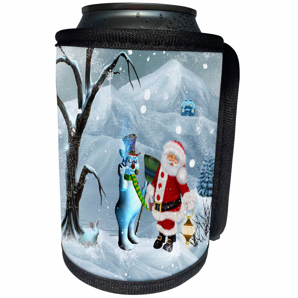3dRose Heike Köhnen Design Holiday Christmas - Funny snowman with Santa Claus - Can Cooler Bottle Wrap (cc_266378)