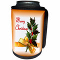 3dRose SmudgeArt All Things Christmas - Holly Leaves Bow 2 Merry Christmas - Can Cooler Bottle Wrap (cc_26638)